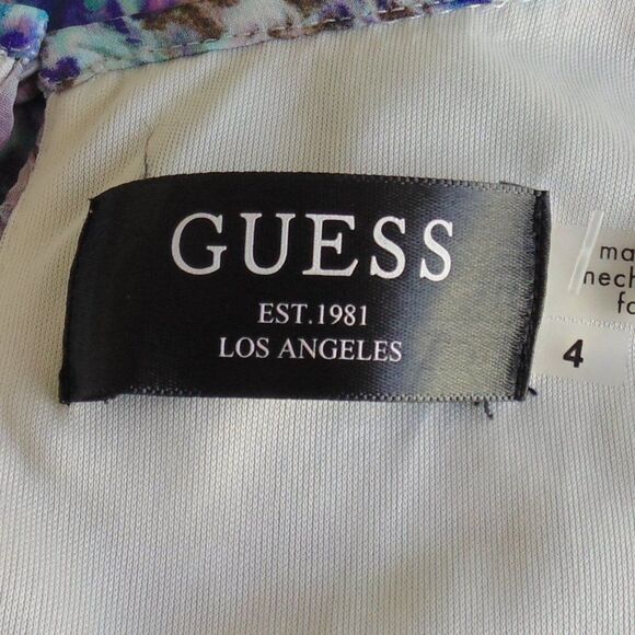 GUESS Dress, 4, Abstract Blue Floral, Spaghetti strap, Sash belt, Sleeveless - Picture 12 of 13
